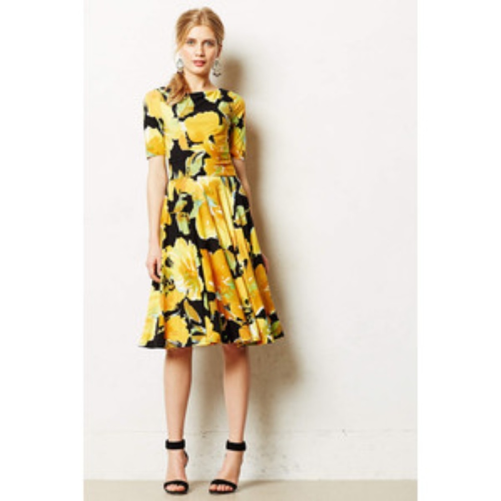 Anthropologie Made in Kind Yellow Floral Dress